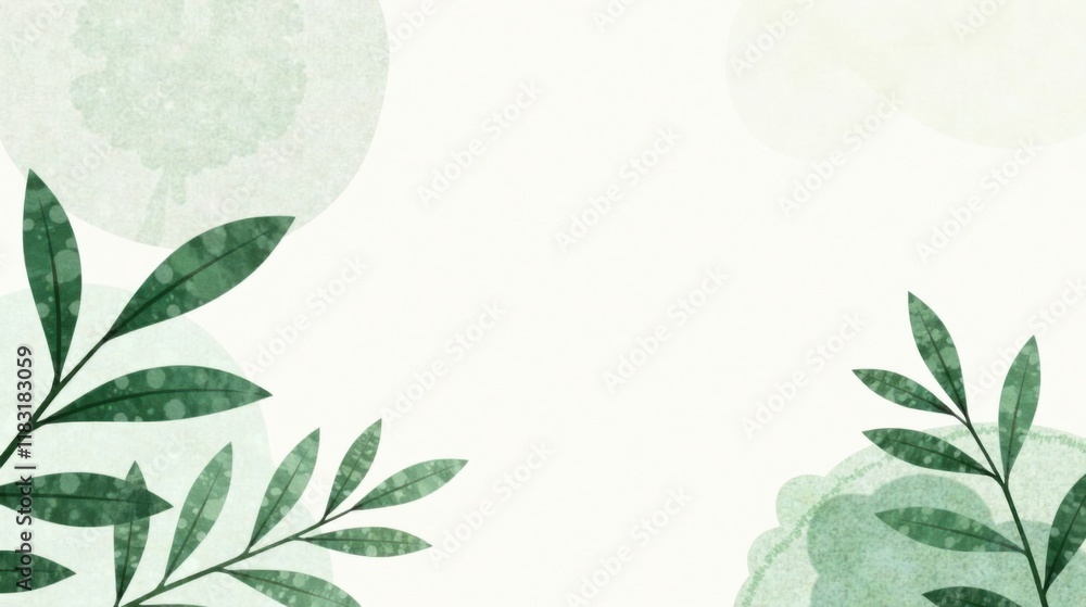 Poster Serene Green Botanical Frame with Abstract Shapes for Elegant Design
