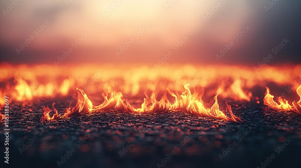 Poster fire abstract background concept. dynamic flames dancing across a fiery landscape at sunset.