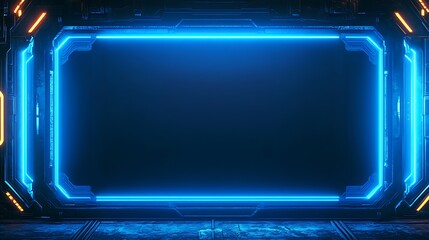 Obraz premium Futuristic Sci Fi Blue Neon Frame Background