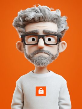 Cartoon Man with a Padlock on His Sweater, Representing Data Security