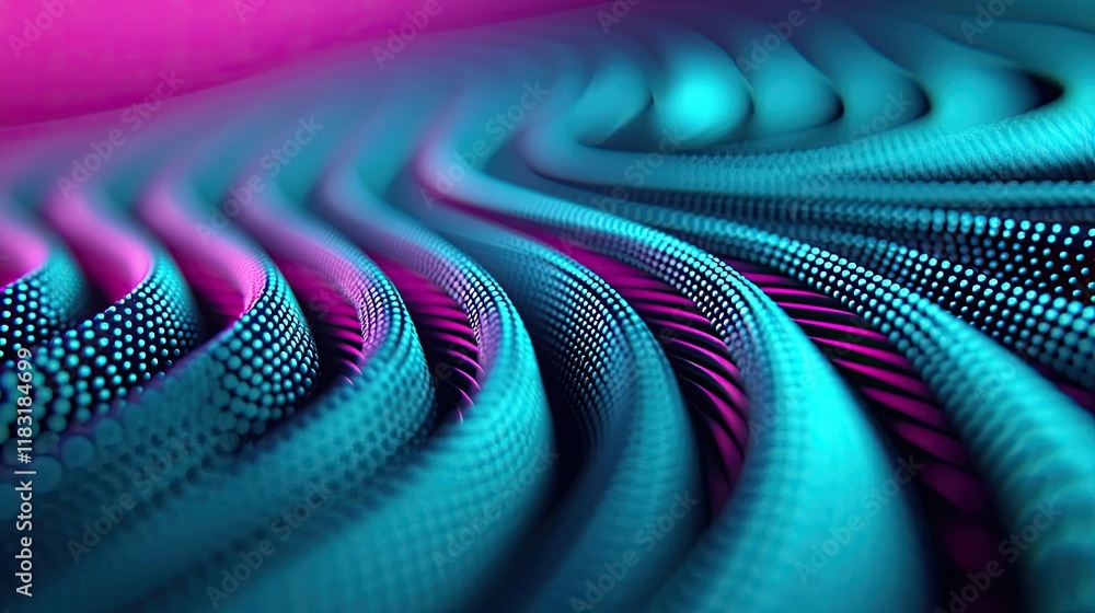 Poster Dots abstract background idea. Abstract colorful wave pattern with vivid gradients in teal and pink shades.