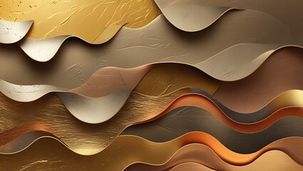 Abstract Gold Brown Waves Layered Design