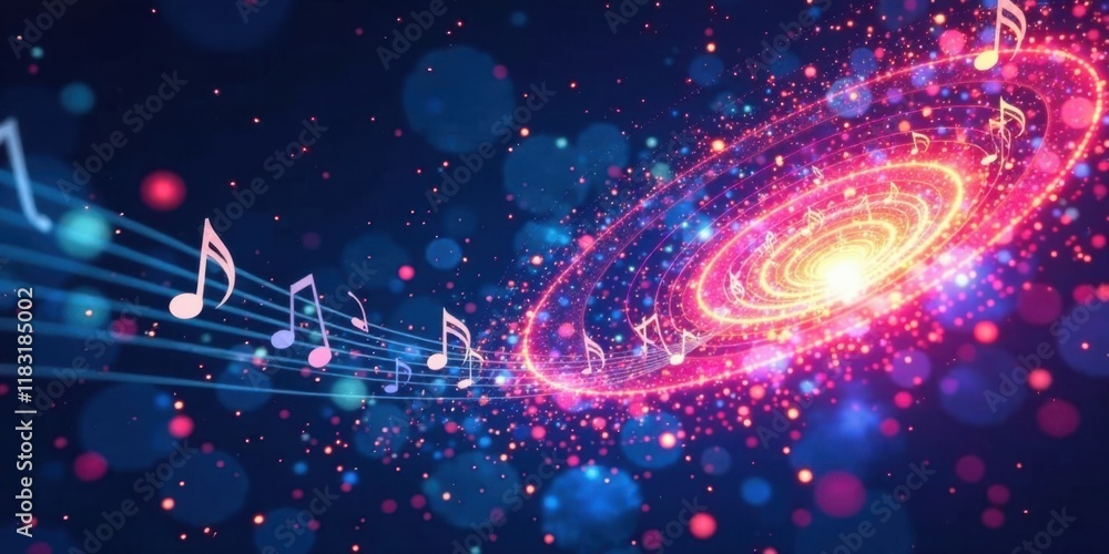 Poster a cosmic symphony musical notes in a sparkling galaxy of light and color