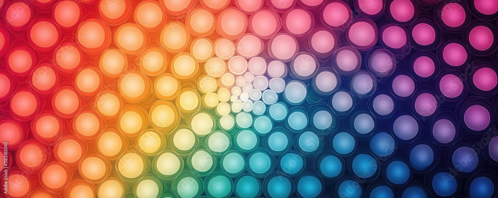 Poster Dots abstract background idea. Vibrant circular pattern with a gradient of colors creating a mesmerizing visual effect.