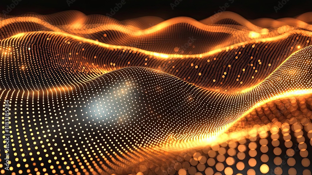 Aufkleber Dots abstract background idea. Abstract digital waves with glowing dots creating a mesmerizing visual effect.