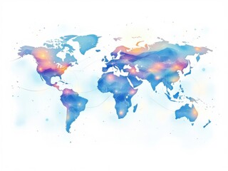 Fototapeta premium Abstract digital world map with glowing connections in blue and orange