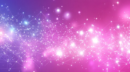 Obraz premium Abstract Pink Network Of Connected Nodes And Lines