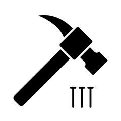 Hammer and nail icon in glyph style