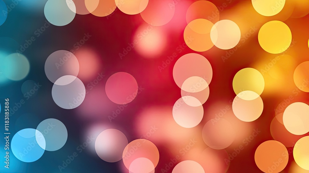 Poster Dots abstract background idea. Colorful bokeh background with vibrant circles of light in various colors.