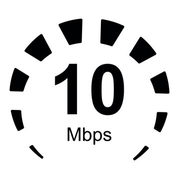 Mbps speedometer icon vector, megabits per second icon vector,  10 mbps icon vector in flat trendy style illustration isolated on white background.