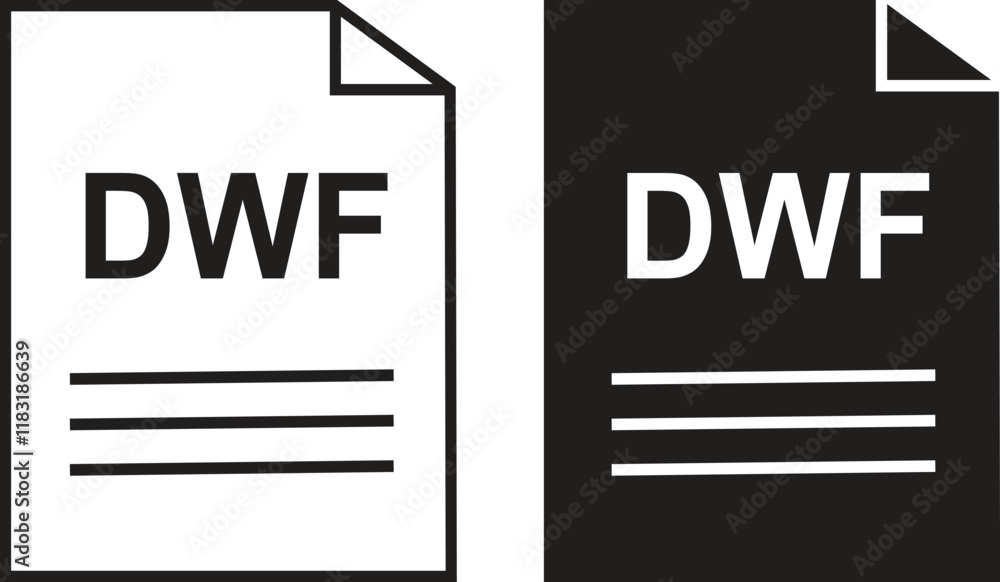 Wall mural dwf file icon set. dwf file type symbol. file dwf format icon in black filled and outlined style iso