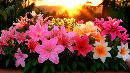 Vibrant Lilies Sunset Bloom Garden Panorama