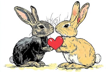Fototapeta premium 2 rabbit love rabbits illustration animal.