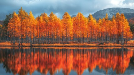 Obraz premium Autumnal Forest Reflecting in Calm Lake Water