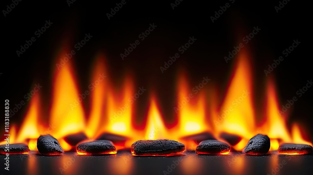 Poster fire abstract background concept. vibrant flames dancing above glowing coals, creating a warm and in