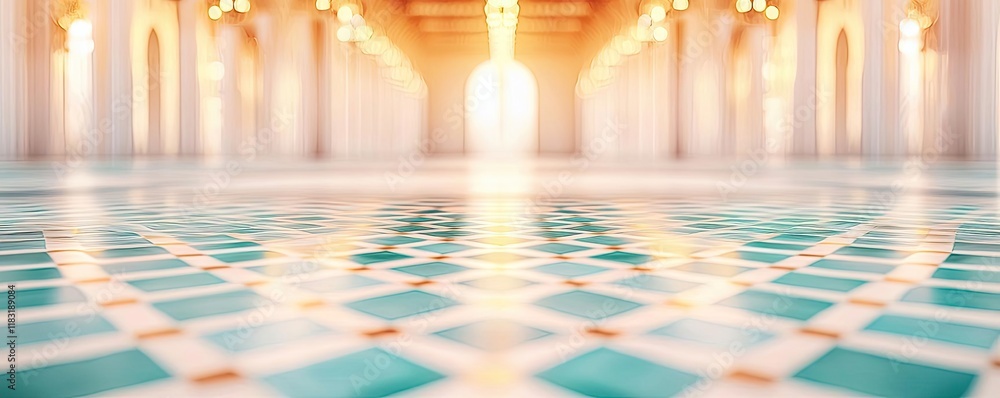 Poster floor abstract background concept. elegant architectural interior with detailed tiles and warm sunli