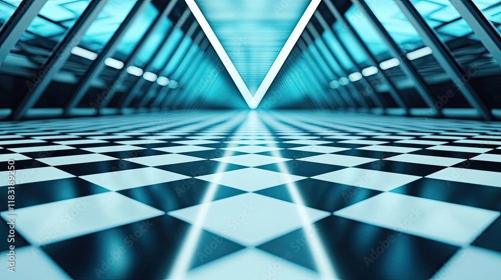 Poster floor abstract background concept. futuristic interior with a geometric pattern and glowing lights f