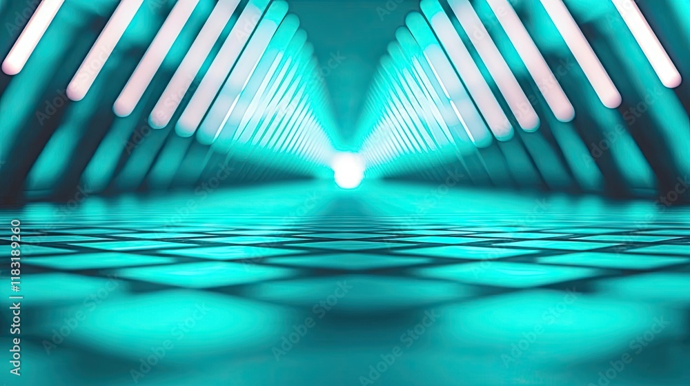 Poster Floor abstract background concept. A futuristic corridor illuminated by glowing lights, creating a captivating visual effect.