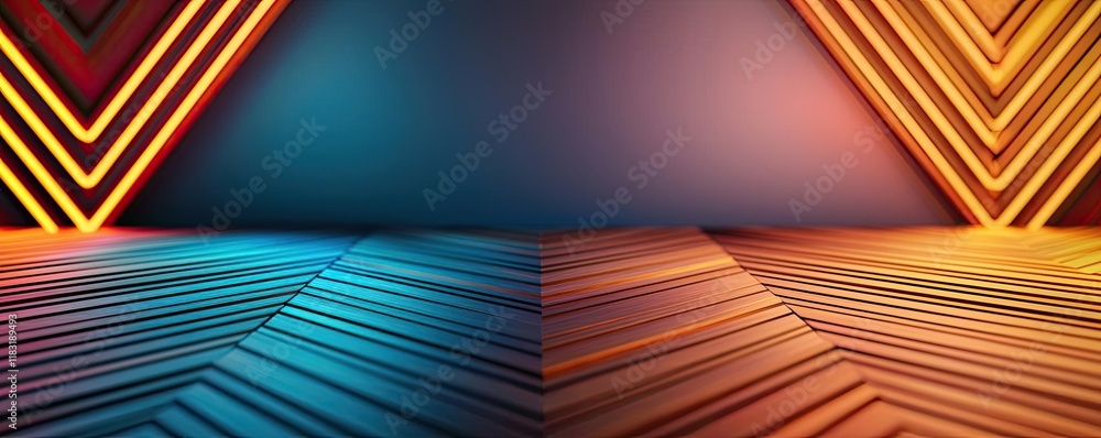 Poster floor abstract background concept. a vibrant geometric background featuring colorful lighting and wo