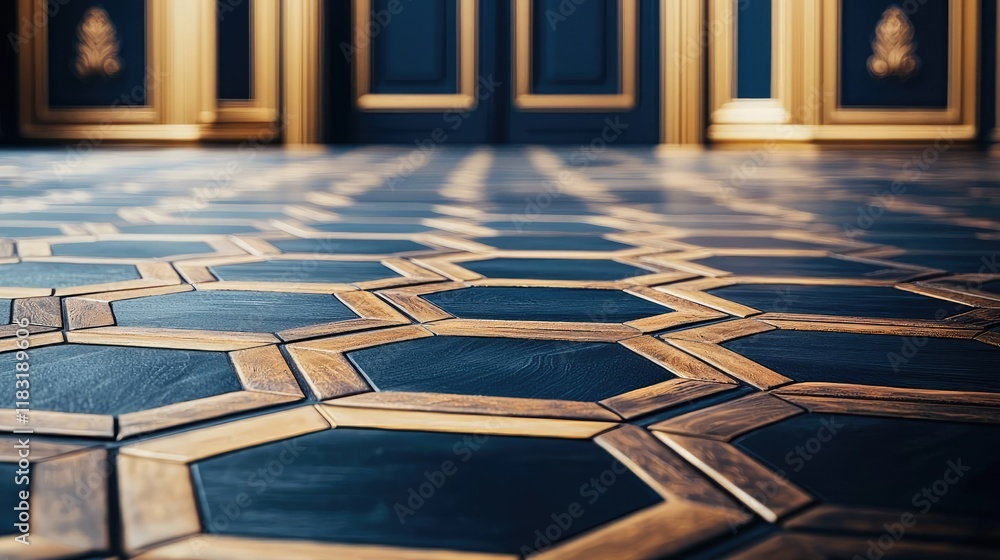 Poster floor abstract background concept. elegant wooden hexagonal floor design in a luxurious interior set