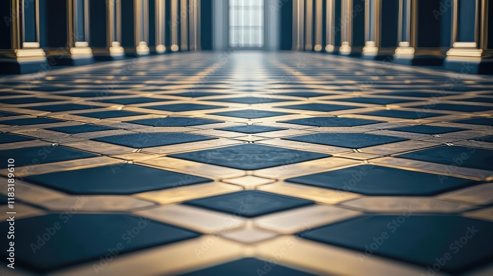 Poster Floor abstract background concept. Elegant patterned floor in a grand architectural space with ambient lighting.