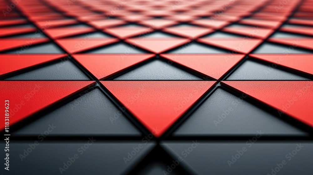 Poster Floor abstract background concept. Abstract geometric pattern with red triangles on a black background, creating depth.