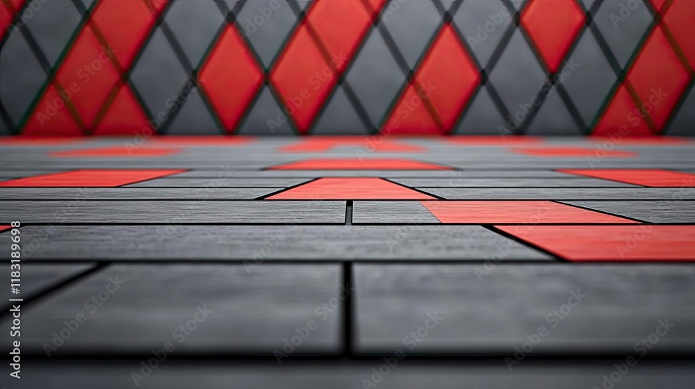 Poster floor abstract background concept. stylish geometric pattern of red and gray tiles on the floor, per