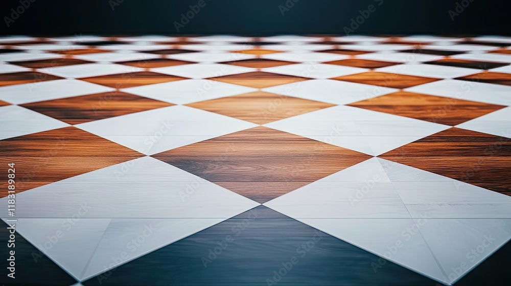Poster floor abstract background concept. elegant wooden floor with a striking geometric pattern in contras