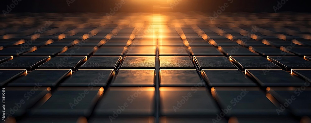 Poster Floor abstract background concept. Close-up view of illuminated tiles creating a modern, sleek surface design.