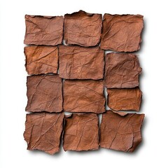 A photostock of vintage parchment paper sheets with burned edges, neatly arranged on a clean white background, ideal for treasure maps or historical themes. High Quality