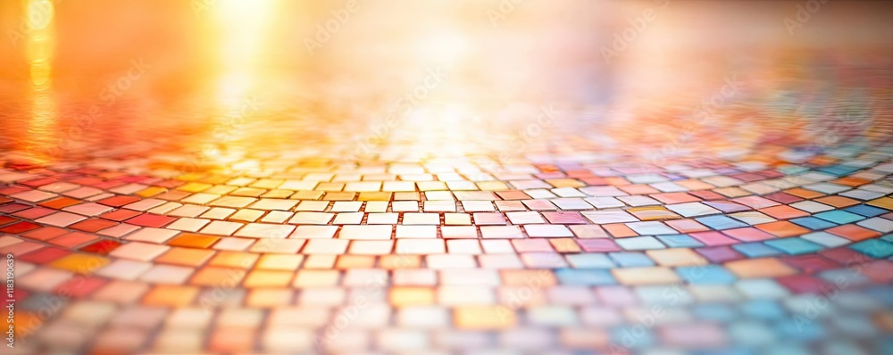 Poster Floor abstract background concept. Vibrant mosaic pattern reflecting light, creating a beautiful and dynamic surface.