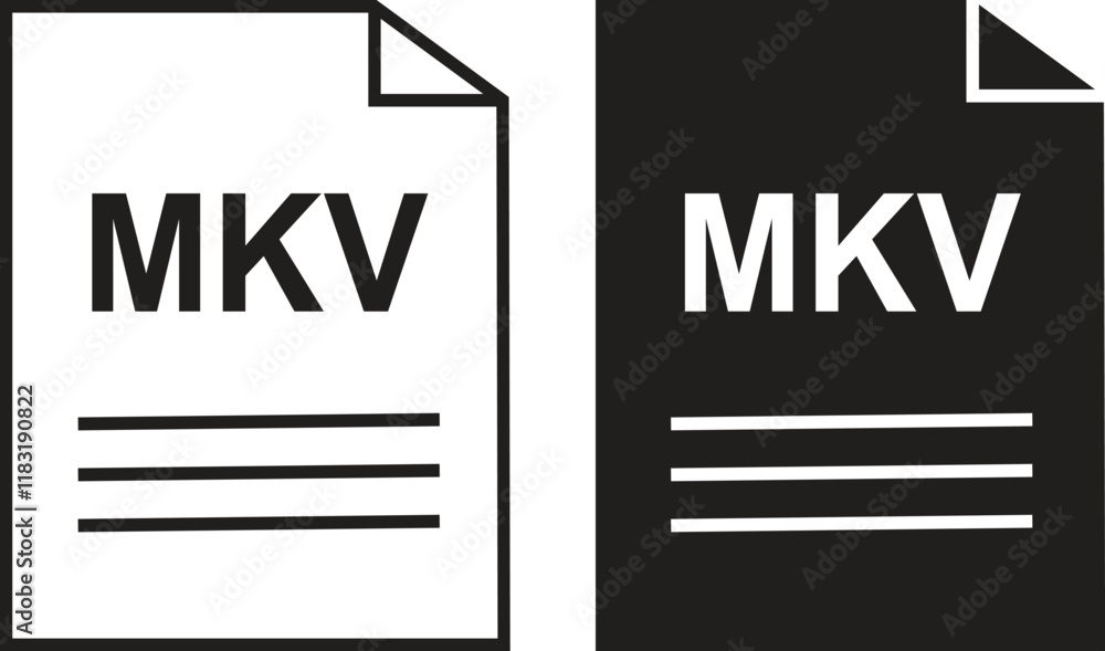 Wall mural mkv file icon set. mkv file type symbol. file mkv format icon in black filled and outlined style iso