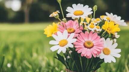 Fototapeta premium Vibrant Spring Bouquet of Daisies, Gerbera, and Daisies