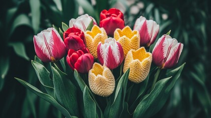 Vibrant Spring Bouquet Red, White, and Yellow Tulips