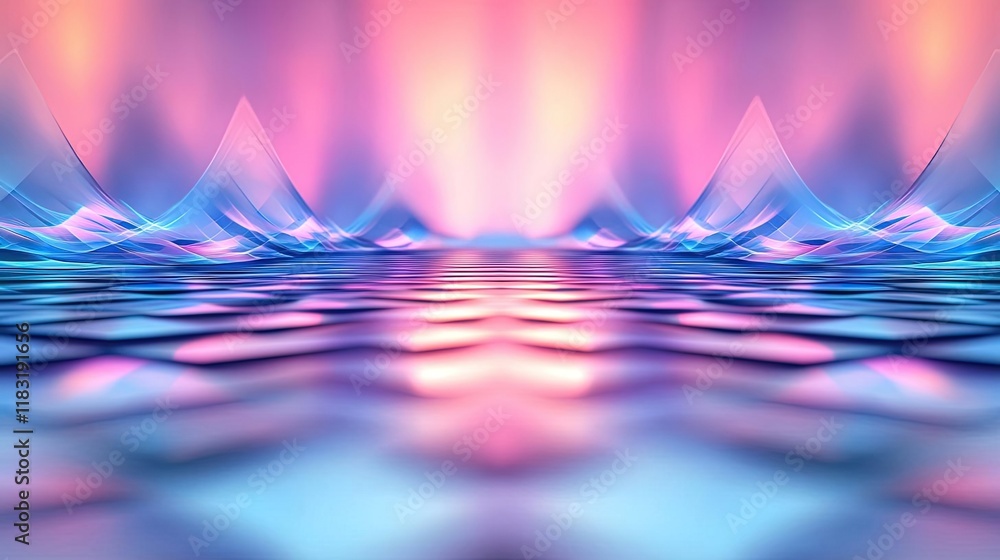 Poster Floor abstract background concept. Vibrant abstract landscape with colorful waves and reflections creating a mesmerizing scene.
