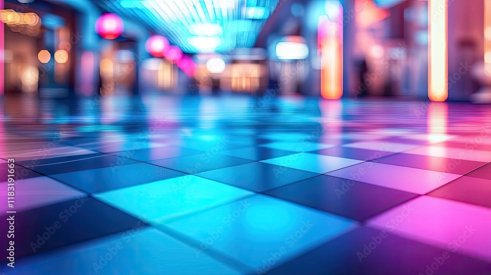 Poster floor abstract background concept. vibrant tiled floor with colorful lighting in a modern indoor spa