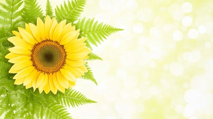 Obraz premium Vibrant Sunflower and Fern Border, Bright Background