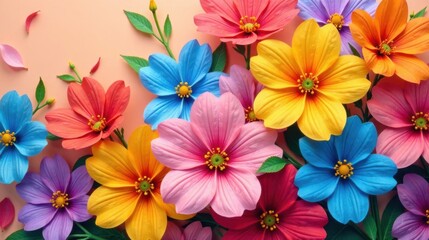 Vibrant Colorful Floral Arrangement of Paper Flowers on a Pastel Background