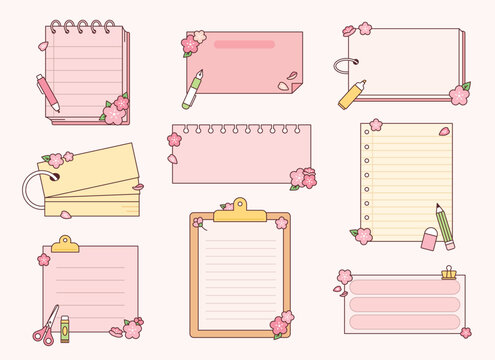 Cute memo boards and decorations. outline vector illustration.