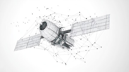 Wireframe satellite model in space