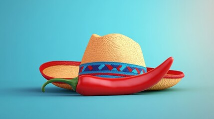 Sombrero hat with red chili pepper