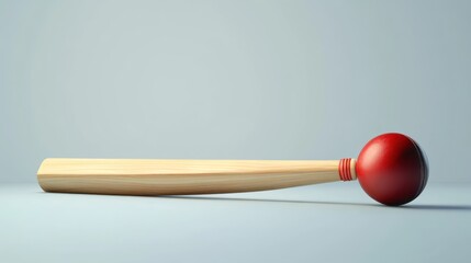 Cricket bat and ball on light gray studio background.