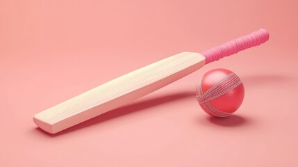 Pink cricket bat and ball on pink background