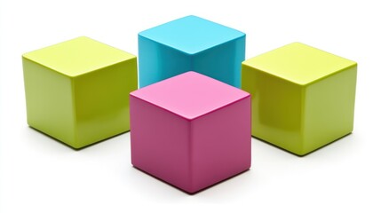 Four colorful cubes arranged on white background