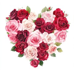 Obraz premium A heart-shaped arrangement of red and pink and white roses flower illustration valentine's.