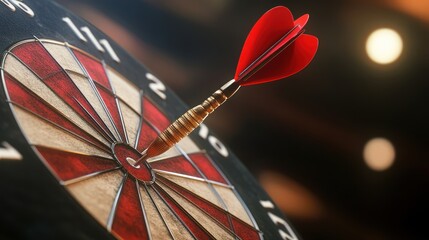 Dart hitting bullseye on a dartboard