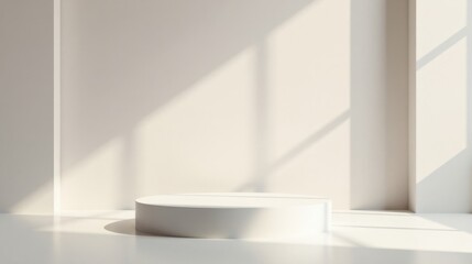 Minimalist White Cylindrical Display Platform in Sunlit Room
