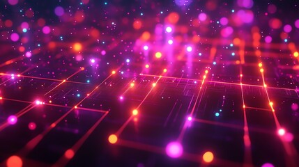 Neon Grid: Vibrant Pink and Orange Light Network