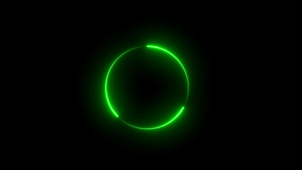 Glowing flow circle Green neon light line loop circle neon light ring frame. Neon round frame, circle, ring shape, loading, empty space concept. black background.	