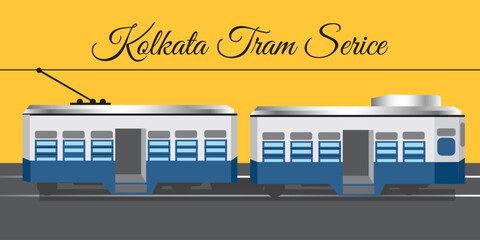Kolkata tram service for Daily life travel in Kolkata.Vector illustration ,all layers are single for any coustomization .Eps 10